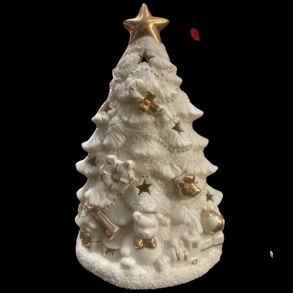 Vintage Y2K White Gold Ceramic Light Up Christmas Tree Star Cutouts Home Decor - Picture 2 of 9